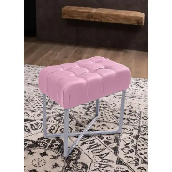 BirdRock Home Rectangular Tufted Pink Foot Stool Ottoman with Silver Legs image {1}