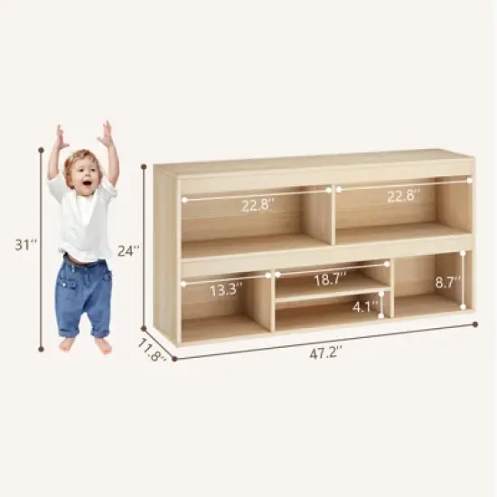 Toy Storage Organizer with 5 Cubes and Drawer/6 Cubes, Wooden Kids Bookshelf and Playhouse Cabinet, Toy Shelves for Playroom image {1}