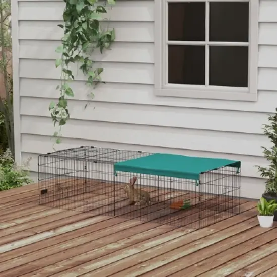 PawHut Small Animal Playpen, Pet Playpen Yard Fence for Rabbits, Chicken, Chinchillas with Roof for Indoor Outdoor image {1}