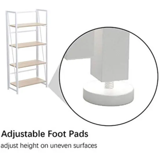 GHQME Space Saving Vintage Style 4 Tiered Folding Storage Bookcase with Durable Particleboard Shelves and Wide Metal Cross Bar Frame, White image {4}