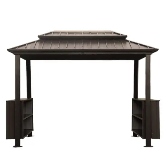 6x10FT Hardtop Grill Gazebo,Double Galvanized Steel Roof BBQ Canopy with Storage Cabinets And Ceiling Hooks-Maison Boucle image {5}