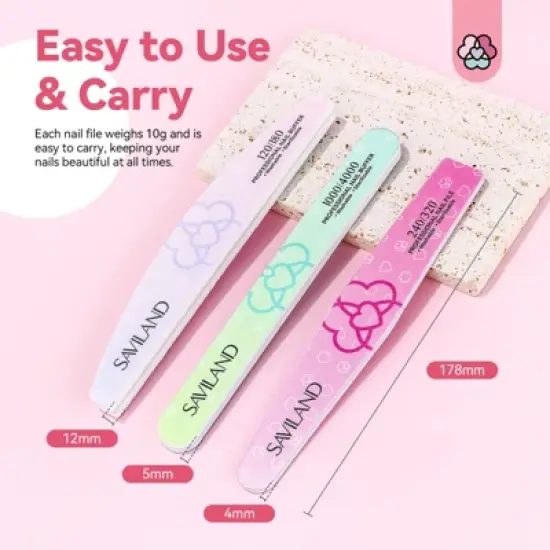 Saviland Pro Gradient Grit System: 16-Pc Dual-Side Buffers w/100-4000 Grit Range - Salon Shaping & Shine Essentials image {3}