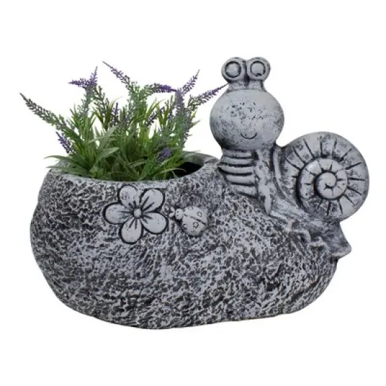 Northlight 15.5" Gray Snail, Flower, and Ladybug Outdoor Garden Planter image {2}