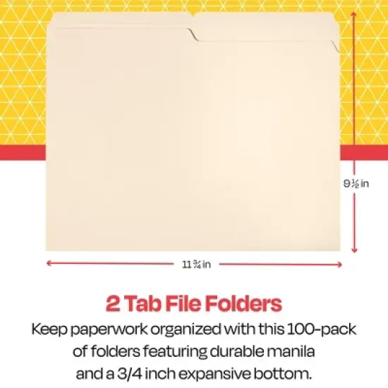 School Smart Manila File Folders, Letter Size, 1/2 Cut Tabs, Pack of 100 image {5}