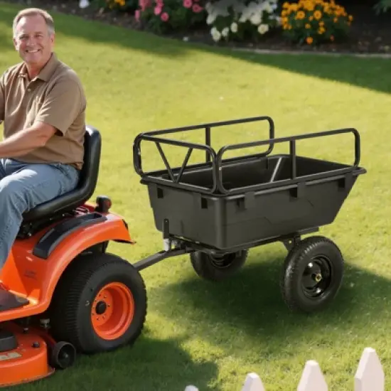 VEVOR Garden Utility Trailer, 10 Cu. Ft 500lbs, ATV UTV Hauling Trailer, Tow Behind Poly Dump Cart with 16" Tires, Hand Pull or Foot Pedal, Black image {1}