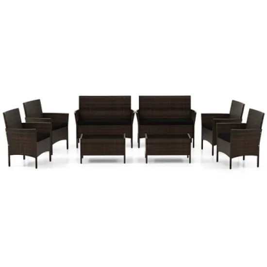 Costway 8 PCS Patio Furniture Set with Washable Cushions and Tempered Glass Coffee Table Black/Grey/Navy/Turquoise/Red/Blue/Orange image {9}