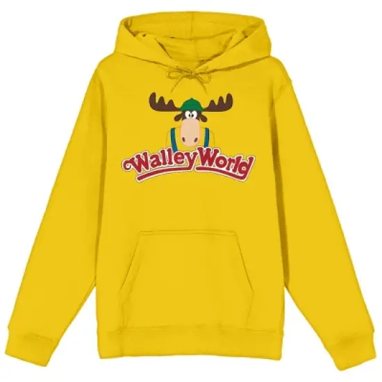 WB 100 Art Of The 100th Wally World Reindeer Mascot Long Sleeve Gold Adult Hooded Sweatshirt image {5}