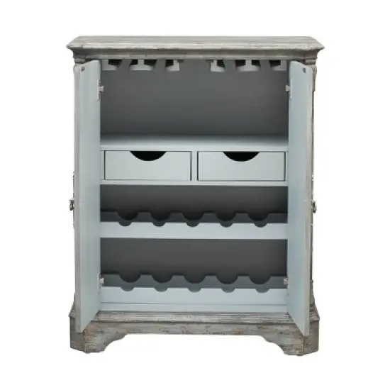 Operose Ville 2 Door Wine Cabinet with White Door Insets Distressed Gray Blue - Treasure Trove Accents image {3}