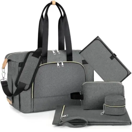 Itopfox Large Diaper Tote Bag with Changing Pad & Pacifier Case, Multi-Pocket Travel Baby Bag for Hospital & Maternity image {7}