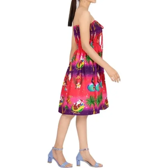 HAPPY BAY Women's Casual Beach Summer A line Slit Smocked Mini Dress Short Strapless Christmas Outfits for Women One Size Santa Reindeer Sleigh, Pink image {3}