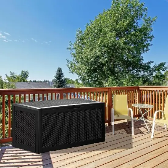 BI&SEA 100 Gallon lockable storage box, waterproof and UV resistant for outdoor mat storage, garden tool and swimming pool accessory storage image {3}