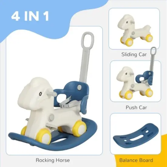 4 in 1 Rocking Horse for Toddles 2-5 Years, Baby Ride on Horse with Detachable Push Handle & Balance Board-3irtyhousy image {5}