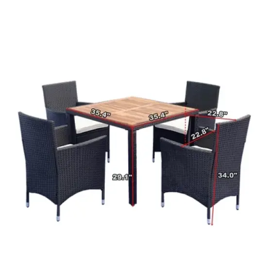 YOOCOZZ Outdoor Patio Weatherproof Wicker Rattan Dining Set with Acacia Wood Tabletop - Black+Cream image {14}