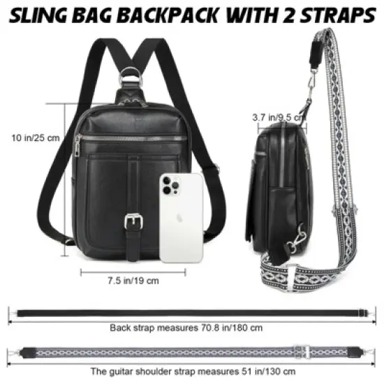 Itopfox 2-in-1 Sling Backpack with Removable Straps, Crossbody Purse for Women, Faux Leather Fanny Pack, Travel & Diaper Bag image {8}