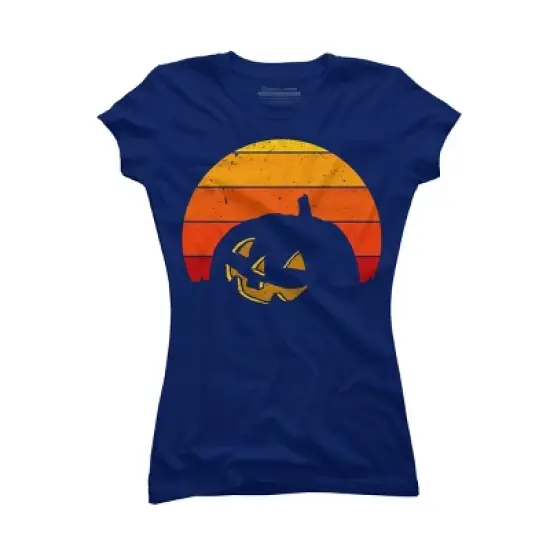 Junior's Design By Humans Vintage Retro Sunset Halloween Pumpkin I By lemonpepper T-Shirt image {5}