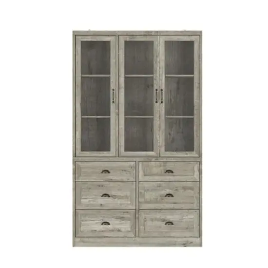 Famapy Vintage Kitchen Cabinet,Adjustable Shelves & Glass Doors,Multi-Drawer Large-Capacity Kitchen Storage Solution,Antique-Style Kitchen Pantry image {10}