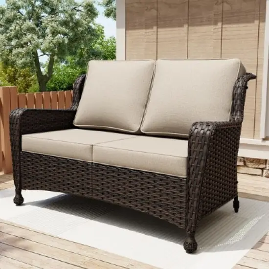 UPTIOT Wicker Outdoor Patio Loveseat image {1}