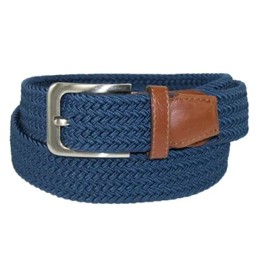 CTM Men's Elastic Braided Stretch Belt with Silver Buckle and Tan Tabs image {4}