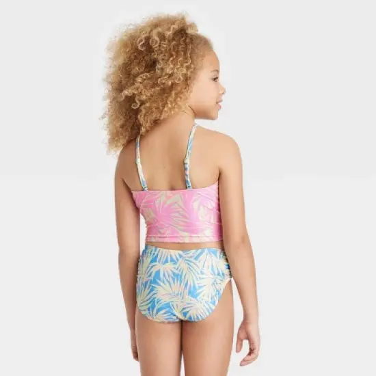 Girls' Leaf Printed Midkini Set - art class&trade; Light Pink/Light Blue/Cream image {2}