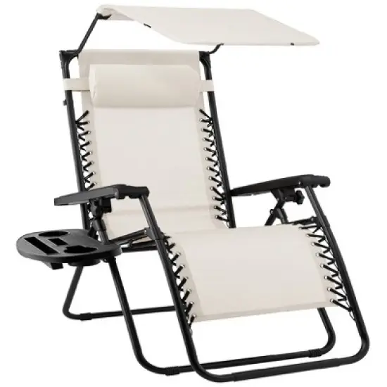Best Choice Products Folding Zero Gravity Recliner Patio Lounge Chair w/ Canopy Shade, Headrest, Tray image {19}