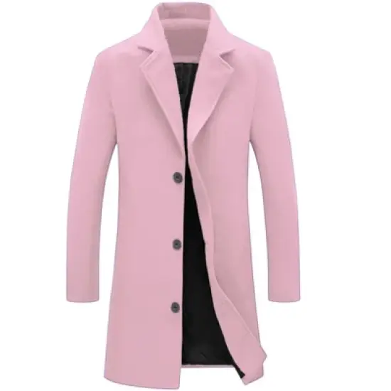 Lars Amadeus Men's Slim Fit Winter Notched Lapel Single Breasted Long Jacket Overcoat image {10}