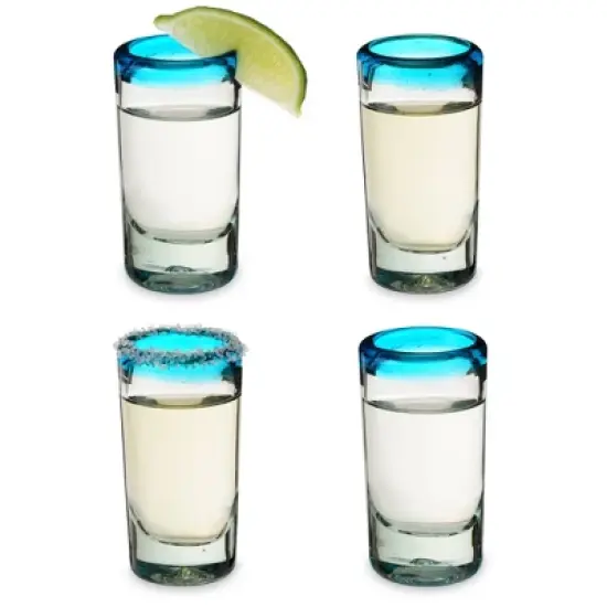 Segunda Vida Twine Primavera Colorful Shot Glasses - Tall Shot Glasses with Blue Rim - 100% Recycled Glasses 1oz Set of 4 image {8}