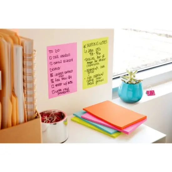 Post-it&reg; Super Sticky Notes, 4 in. x 6 in., Supernova Neons Collection, 4 Pads/Pack, 45 Sheets/Pad, Lined: Notepads, Multicolor, Art Design image {11}