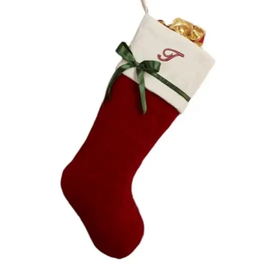 Personalization Mall Winter Classic Initial Quilted Stockings with Bow, Burgundy image {22}