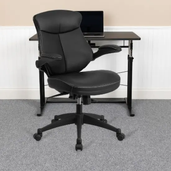 Flash Furniture Kale Mid-Back Black LeatherSoft Executive Swivel Ergonomic Office Chair with Back Angle Adjustment and Flip-Up Arms image {1}