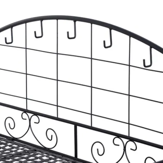 Outsunny Folding Potting Bench Table, Metal Garden Workstation, Work Bench with Large Build-In Bag with Cover, 5 Hanging Hooks & Storage Shelf image {5}