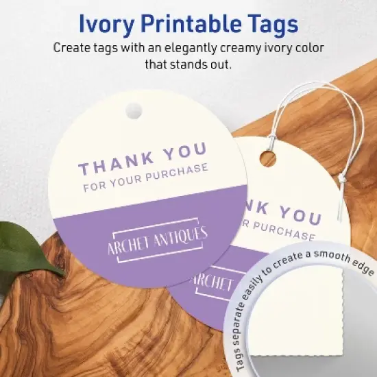 Avery Printable Round Tags with Sure Feed Technology, 3" Diameter, Matte Ivory Cardstock, Print-to-the-Edge, Laser/Inkjet, 60 Total image {1}