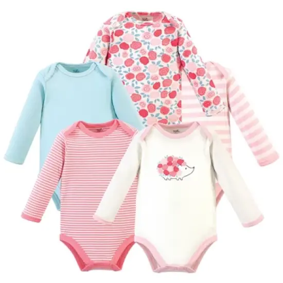 Touched by Nature Baby Girl Organic Cotton Long-Sleeve Bodysuits 5pk, Rosebud image {6}