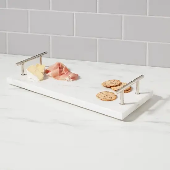 14" x 6" Marble Serving Tray with Metal Handles White - Threshold&trade; image {1}