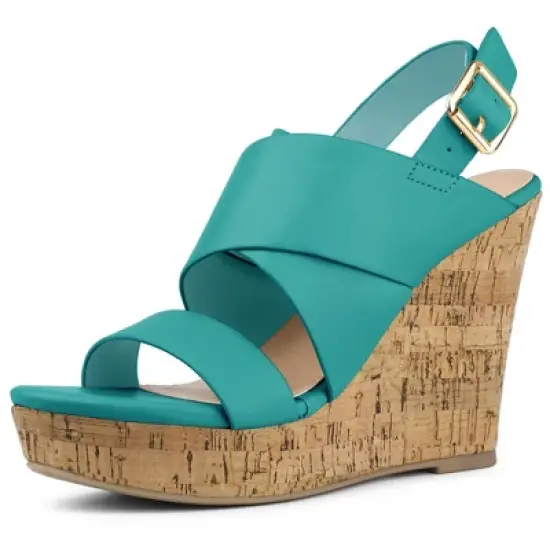 Allegra K Women's Wood Wedges Platform Wedge Sandals image {10}