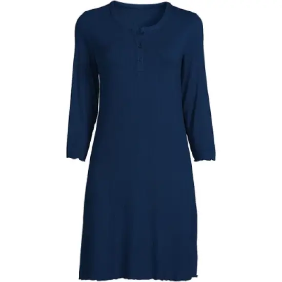 Lands' End Women's Pointelle Rib 3/4 Sleeve Knee Length Nightgown image {4}