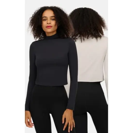 Yogalicious Womens 2 Pack Zenly Evelyn Long Sleeve Mock Neck Crop Top image {7}