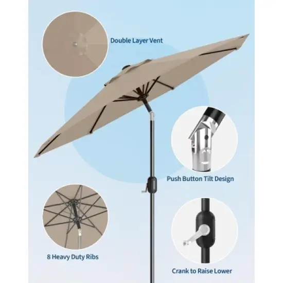 Garvee 9FT Patio Umbrella Outdoor with Push Button Tilt and Crank, 8 Sturdy Ribs UV Protection Waterproof for Garden, Pool, Brown image {2}