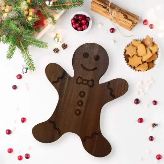 Slickblue Christmas Gingerbread Man Wooden Board &ndash; Acacia Wood for Charcuterie, Snacks, Desserts, 15" image {1}