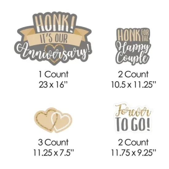 Big Dot of Happiness Honk, It's Our Anniversary - Yard Sign and Outdoor Lawn Decorations - Gold and Silver Wedding Anniversary Yard Signs - Set of 8 image {4}