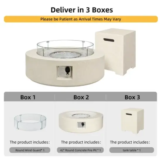 UPHA 42-inch Outdoor Round Magnesium Oxide Fire Pit Table Propane with Tank Cover and Wind Guard image {8}