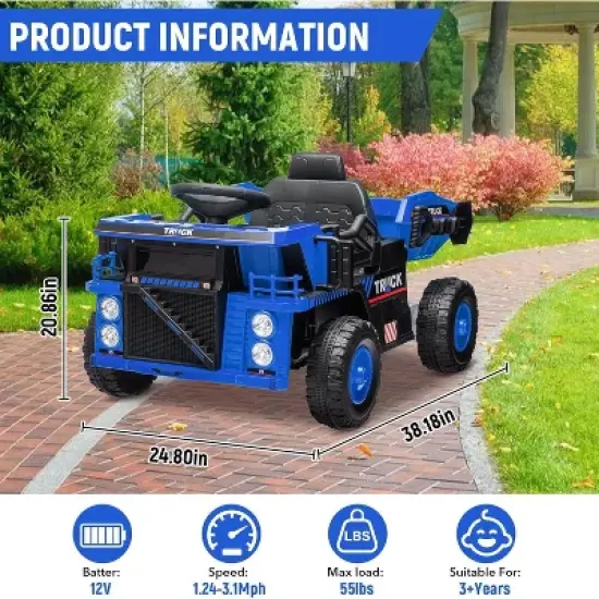 12V Kids Ride-On Dump Truck, RC Electric Construction Vehicle w/Dump Bed & Shovel, 4-Wheel Shock Absorption, for Boys & Girls image {5}
