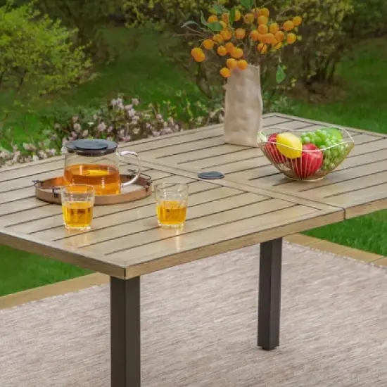 7pc Patio Dining Set with Wood Grain Tabletop & Metal Padded Arm Chairs - Captiva Designs image {4}