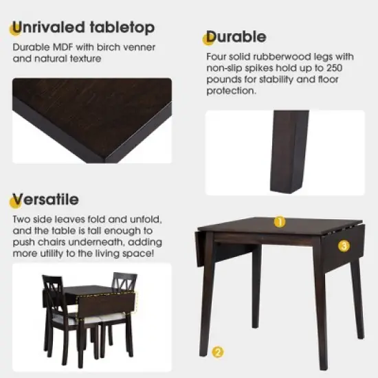 Foldable Dining Table Set for Small Space, 5 Pcs Set Farmhouse Style, Small Kitchen Table Set with Drop Leaf and 4 Dining Upholstered Chairs, Black image {2}