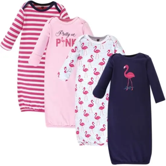 Hudson Baby Infant Girl Cotton Gowns, Bright Pink Flamingo image {5}