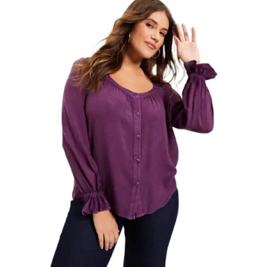 June + Vie by Roaman's Women&rsquo;s Plus Size Sweetheart Acid Wash Top image {3}