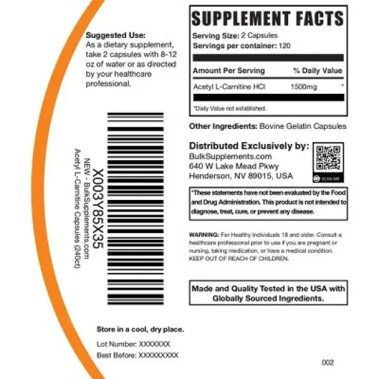 BulkSupplements Acetyl L-Carnitine HCl Capsules image {5}