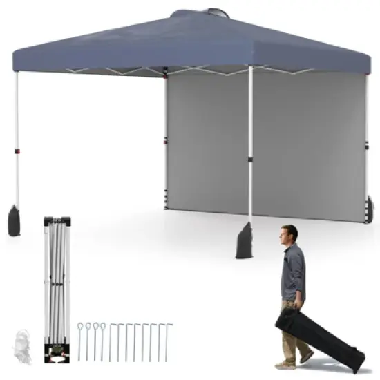 Tangkula 10 X 10 FT Pop up Canopy Tent w/ 1 Sidewall Wheeled Bag 8 Stakes & 4 Wind Ropes image {11}