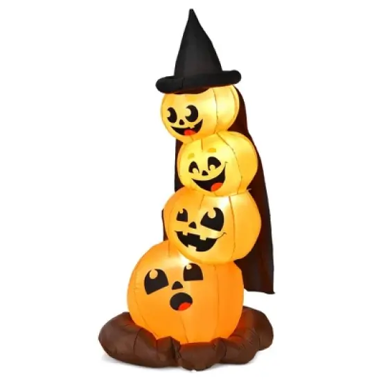 Costway 6.8FT Halloween Inflatable Pumpkin Combo Blow up Pumpkins w/ Witch&rsquo;s Hat image {9}