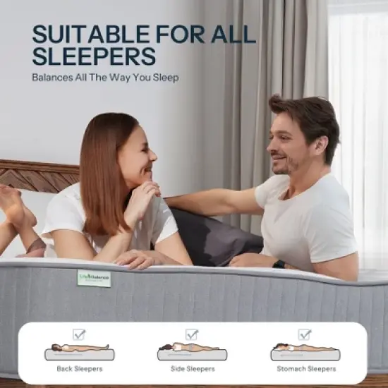 ZACHVO Life Balance 10" Hybrid Twin Mattress, Cooling Gel Memory Foam, Pocketed Coils, Made in USA, CertiPUR-US, SE-10-T image {6}