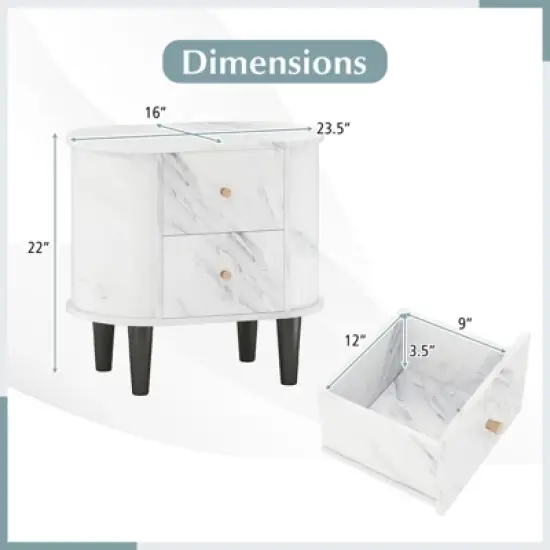 Tangkula 2PCS Nightstand w/ 2 Drawers Faux Marble Bedside Table for Small Space image {8}